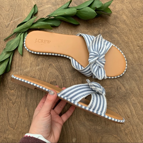 NWOT J. Crew Blue Striped Bow Slides | Size 8.5 - Picture 2 of 6